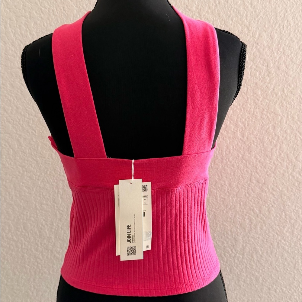 Zara Fuchsia Cross-Front Ribbed Crop Top - Picture 3 of 8